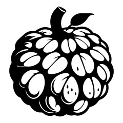 Black and white graphic image of a cherimoya fruit close up