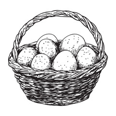 Fototapeta premium A charming vintage art silhouette of an easter basket filled with decorative patterned eggs ready for the holiday.