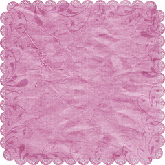 Fototapeta premium Vintage pink ornate paper background with decorative lace border and subtle wrinkles. Elegant textured parchment backdrop, perfect for invitations, certificates, scrapbooking, and design.