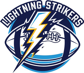 Obraz premium Lightning strikers logo featuring a football and a lightning bolt on a white background design