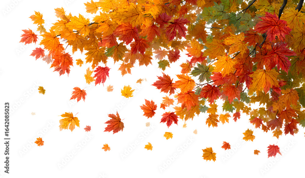Poster maple leaves. autumn background with maple leaves flying and falling from the tree. isolated on whit