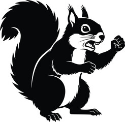 Obraz premium Aggressive squirrel in a fierce fighting stance silhouette