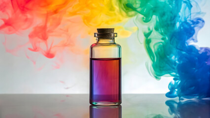 Printer ink bottle diffusing color across glass