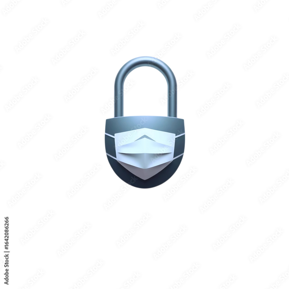Poster metallic padlock with protective face mask design high quality png isolated on transparent backgroun