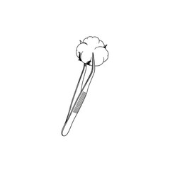 Tweezers holding cotton ball in monochrome design  