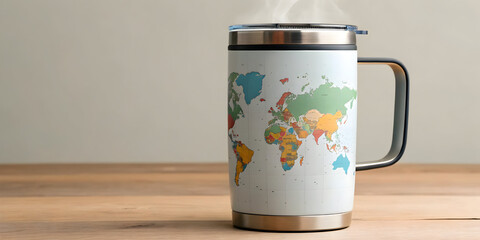 Travel mug forming heatmap of world locations