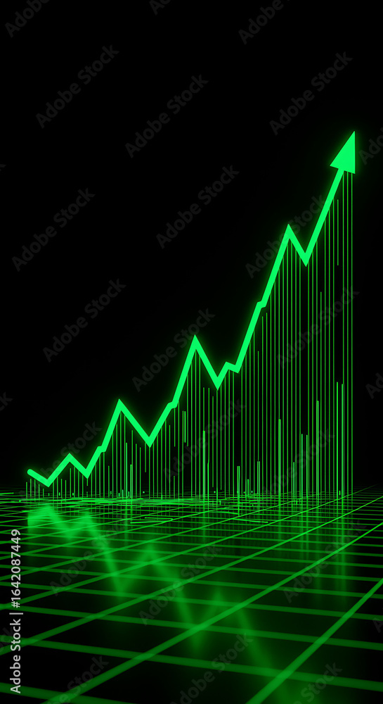 Poster futuristic green data graph showing upward trend and business progress