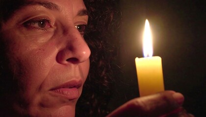 Person looking at candle in the dark