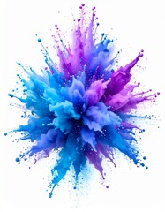 Naklejka premium Lila-Blau Explosion aus Farbpulver und Staub auf weißem Hintergrund