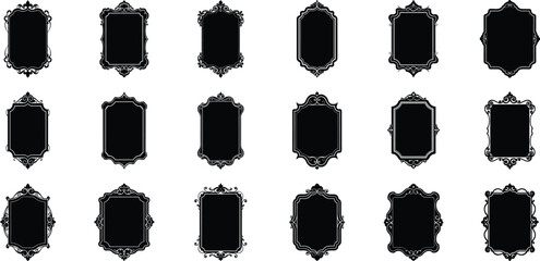 Vector art of collection of ornate vintage decorative frames and borders with elegant royal classic antique filigree scrollwork isolated on transparent background