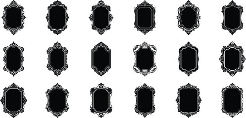 Vector art of collection of 15 ornate decorative frames and borders with vintage, elegant, and classic design elements, isolated on transparent background © SHALE