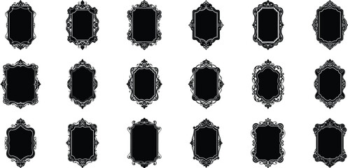 Vector art of collection of ornate vintage decorative frames and borders isolated on transparent background