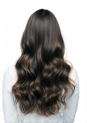 Naklejka premium Long Brown Wavy Hair: Back View, Luxurious Locks, Hairstyle Inspiration