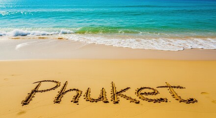 Fototapeta premium Tropical Phuket Island Beach Paradise with Azure Sea and Golden Sand, Coastal Vacation Destination