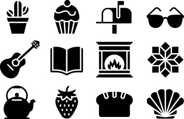 Simple Black Glyph Icons:  Lifestyle, Hobbies, and Everyday Objects