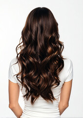 Obraz premium Long Wavy Brown Hair: Back View, Hairstyle Inspiration, Luxurious Locks