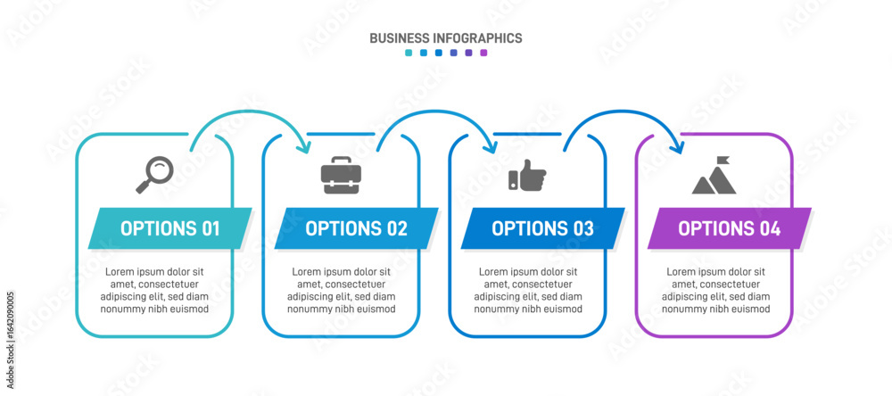 Aufkleber progress bar featuring 4 arrow-shaped elements, symbolizing the four stages of business strategy and