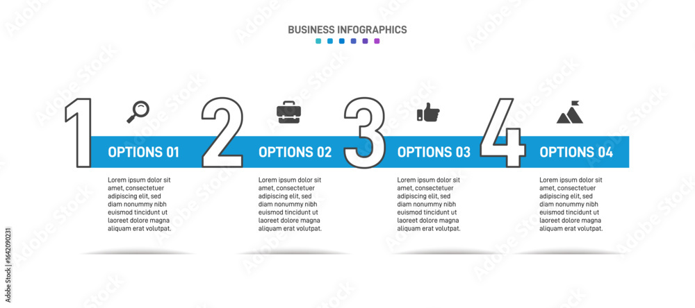 Aufkleber progress bar featuring 4 arrow-shaped elements, symbolizing the four stages of business strategy and