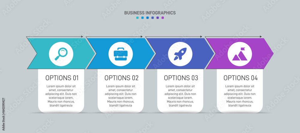 Poster progress bar featuring 4 arrow-shaped elements, symbolizing the four stages of business strategy and