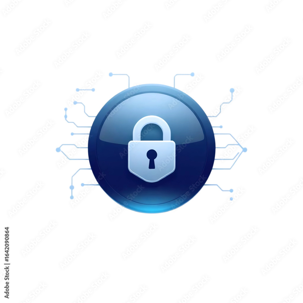 Aufkleber blue circular padlock icon with digital network circuit background for data encryption and secure sy