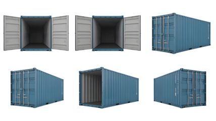 Shipping containers in various orientations ideal for transport, logistics, and global trade illustrations