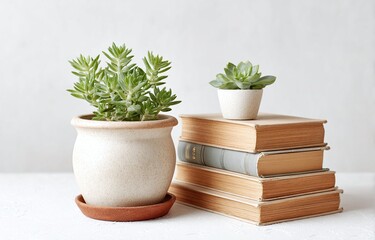 Fototapeta premium Succulents and Books Cozy Home Decor