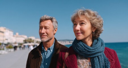 Couple Walking Along the Seaside Promenade