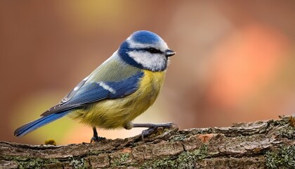Obraz premium eurasian blue tit sitting on tree with blurred background