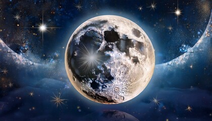 Fototapeta premium enchanted moon with mystical eyes and celestial elements at night