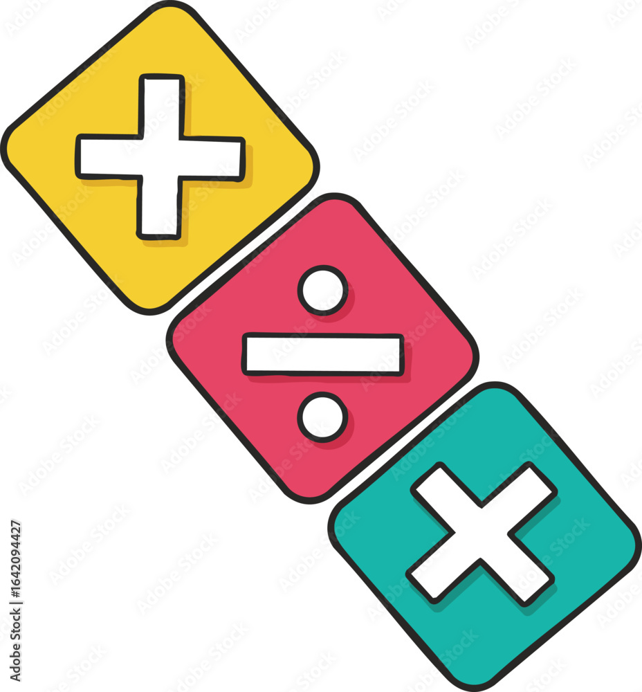 Poster mathematical symbols plus division and multiplication signs colorful vector illustration with yellow