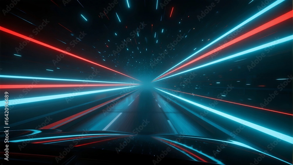 Poster neon light streaks creating futuristic tunnel visual effect