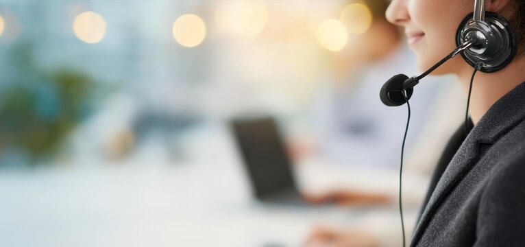 Businesswoman Using Headset in Office