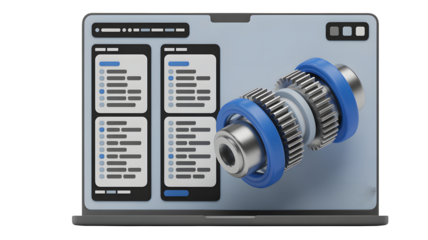 See gear design on a laptop screen for engineering visualization and mechanical design development