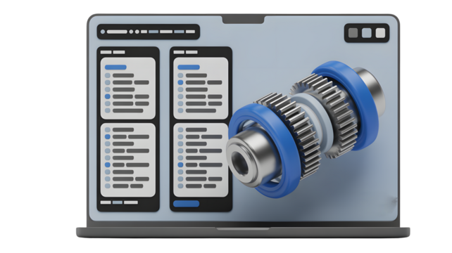See gear design on a laptop screen for engineering visualization and mechanical design development