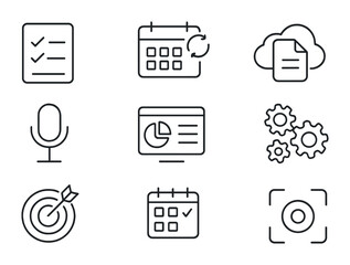 Productivity App Icons. Outline icon set of productivity apps: to-do list, note app, calendar sync, cloud docs