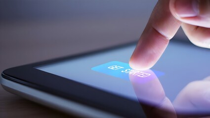 Close-up of a finger tapping a 'Get Started' call to action on a digital tablet.