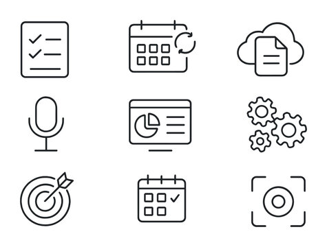 Productivity App Icons. Outline icon set of productivity apps: to-do list, note app, calendar sync, cloud docs