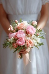 Obraz premium Elegant Wedding Bouquet Held by a Woman