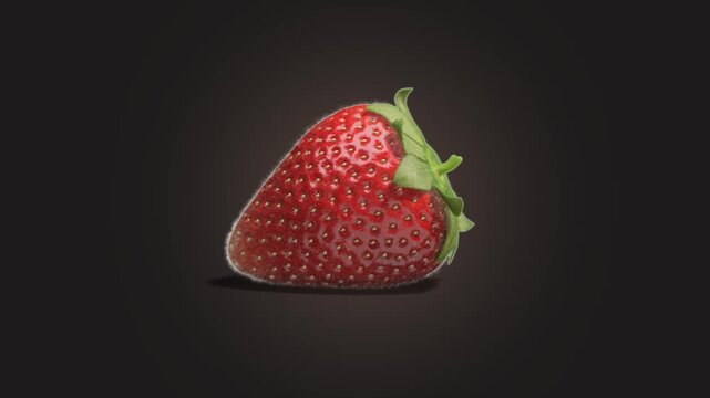 Fresh strawberry lying, looped rotation on dark background