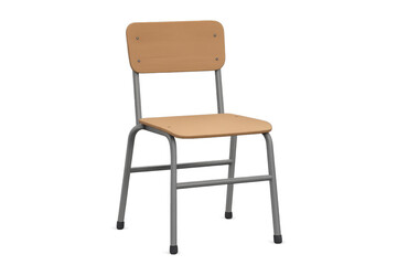 Fototapeta premium Empty wooden school chair with metal frame on transparent background
