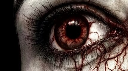 Naklejka premium Medical depiction of Terson syndrome, intraocular hemorrhage from brain trauma.