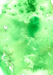 Hand drawn green watercolor stains. Nature background, ecology poster, organic product design.