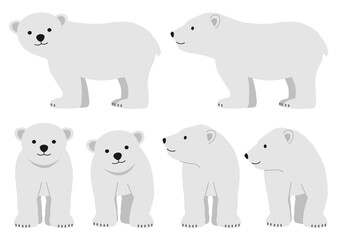 歩く白熊の子どものイラストのセット
