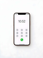 Modern smartphone displaying time and dial pad on a white background