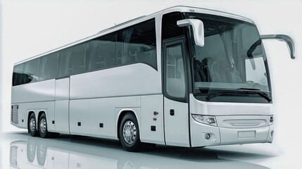 Sleek White Tour Bus on Isolated White Background for Transportation and Travel Concepts