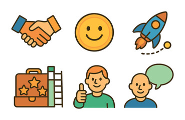 Venture Capital Icons. Flat vector mini-illustrations of venture capital symbolism in colors children's