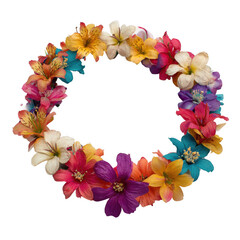 Colorful Hawaiian lei necklace made of various flowers [Transparent Background PNG].