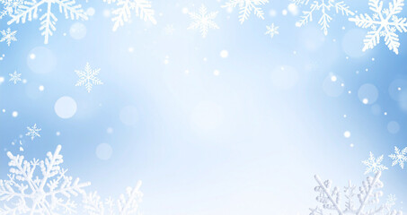 Delicate White Snowflakes on Soft Blue Winter Background