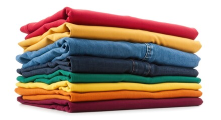 A neatly stacked pile of folded colorful clothing, showcasing various hues.