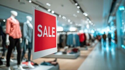 Fototapeta premium Sale sign in fashion store displaying discounts and promotions for customers enticing shopping
